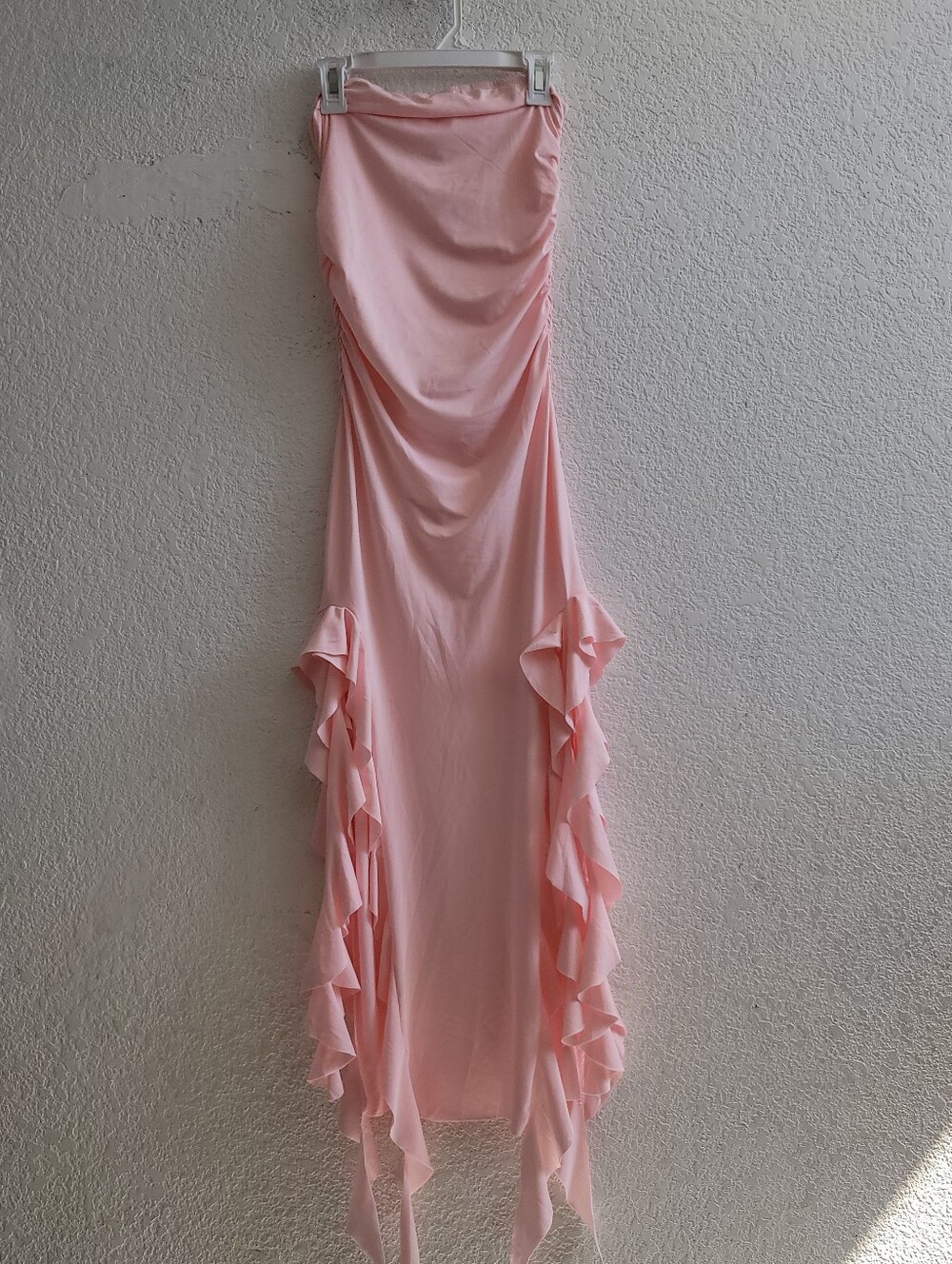 Strapless Pink Ruffle Column Dress - Picture 7 of 10